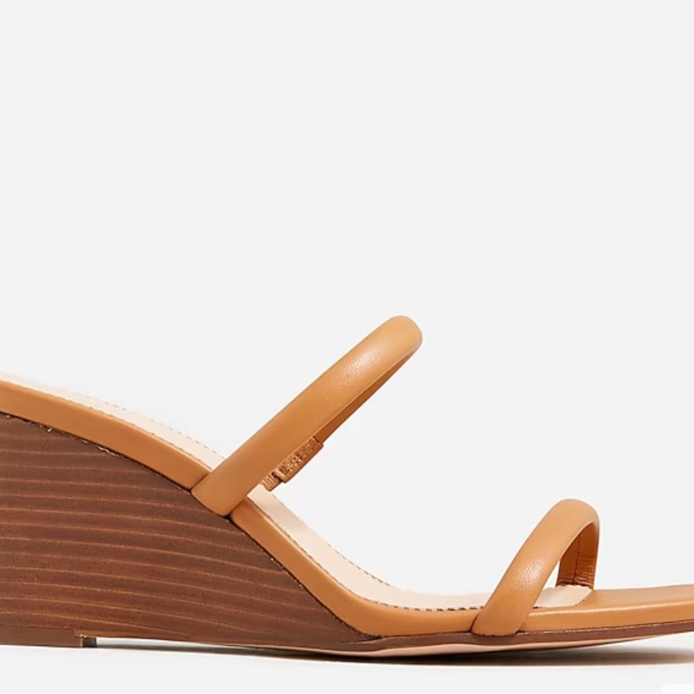 J.Crew Double-strap stacked wedges in leather Rich oak color
